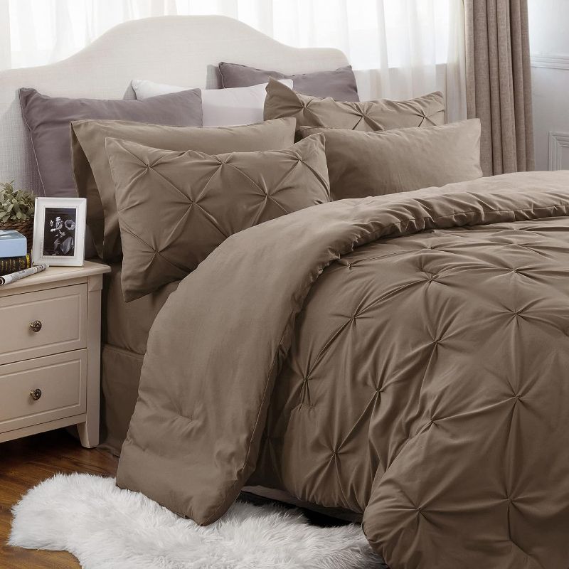 Photo 1 of Bedsure Brown Comforter Set Queen - Bed in a Bag Queen 7 Pieces, Pintuck Beddding Sets Brown Bed Set with Comforter, Sheets, Pillowcases & Shams