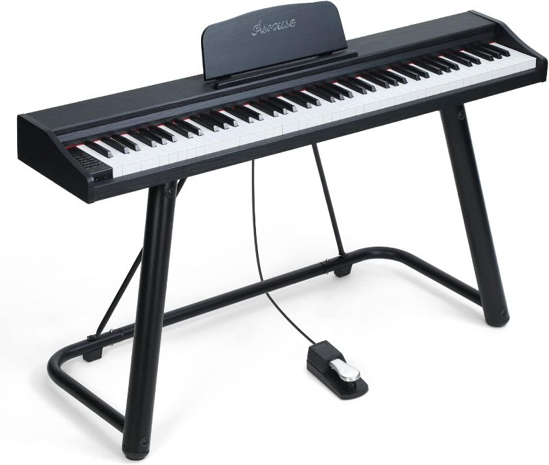 Photo 1 of Asmuse 88-Key Full Size Digital Piano, Electronic Keyboard Set With Semi Weighted Keys, Stand, Sustain Pedal, Built-In Speakers, Power Supply (Black)