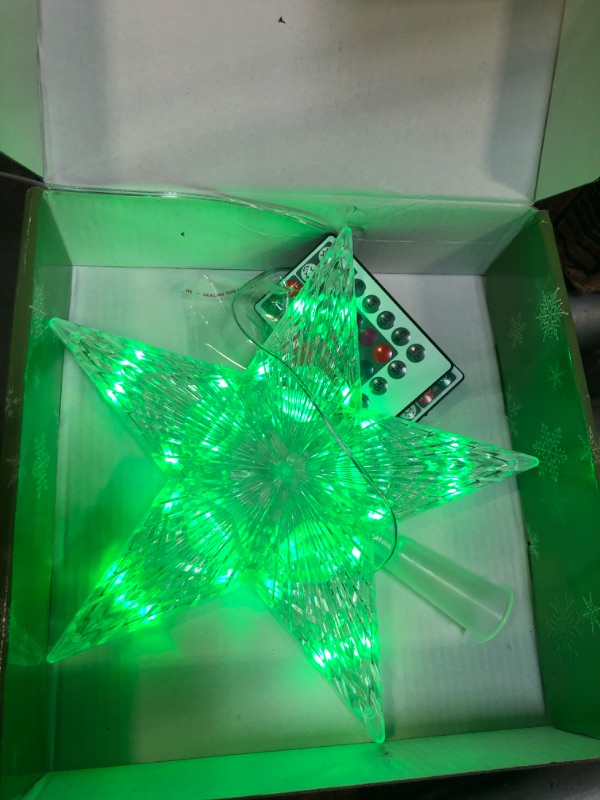 Photo 3 of Christmas Tree Topper Star 8.6" LED Lighted Star Tree Top w/Remote Control, 20 Light Modes, Color Changing, Dimmable, Timer, USB Plug in, Wire 16.4Ft Treetop for Xmas Holiday Party Gift Decorations