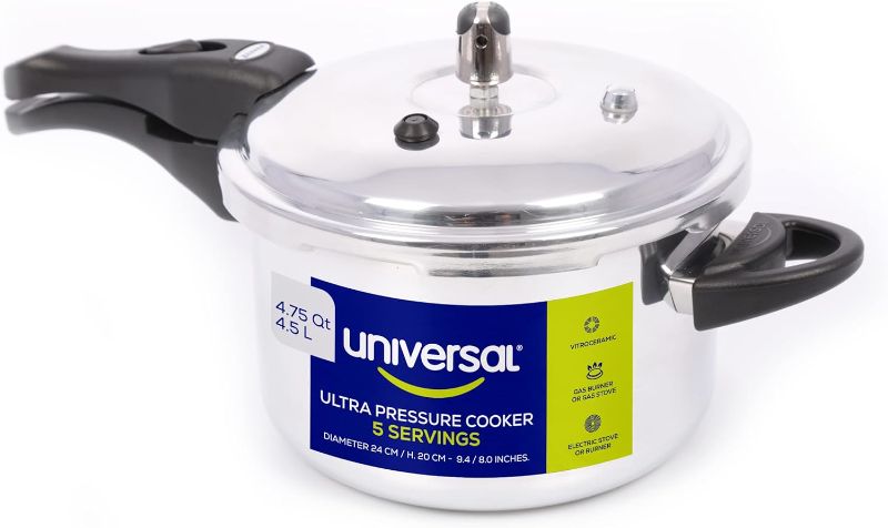 Photo 1 of **the valve is missing** Universal 4.75Qt / 4L Anti-Rust Ultra Pressure Cooker, Aluminum Pressure Cooker for 5 Servings, Pressure Cooker for Canning, Even Heat Distribution, Diameter 9.4 inches - 24 cm / Height 8 inches - 20 cm 4.75 Qt