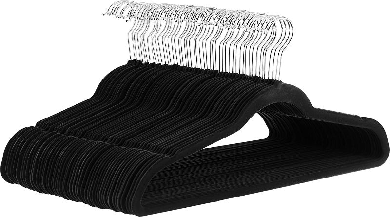 Photo 1 of Amazon Basics Slim, Velvet, Non-Slip Suit Clothes Hangers, Black/Silver - Pack of 50