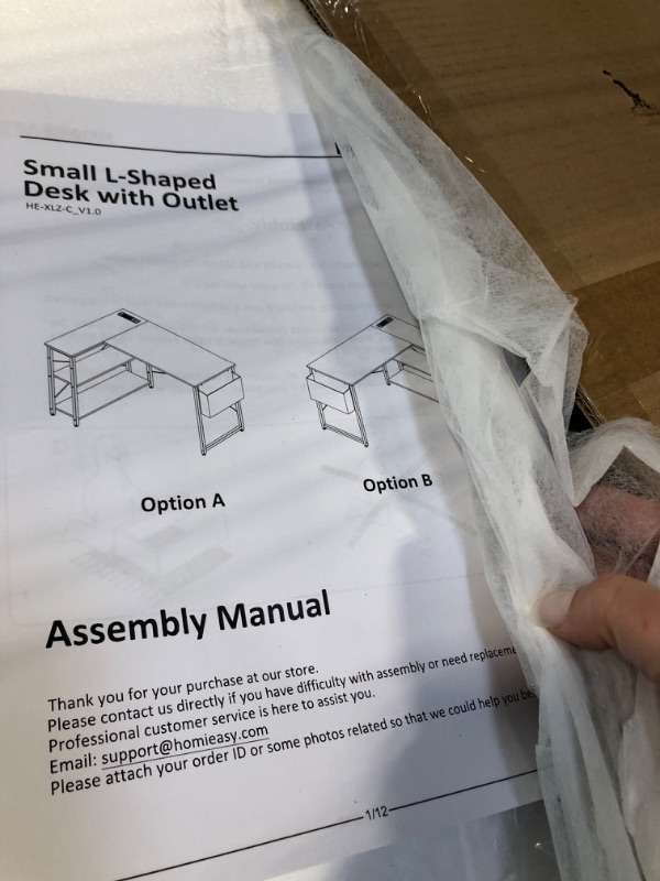 Photo 1 of Homieasy Small L Shaped Computer Desk, 47 Inch L-Shaped Corner Desk with Reversible Storage Shelves for Home Office Workstation, Modern Simple Style Writing Desk Table with Storage Bag(White) White 47inch