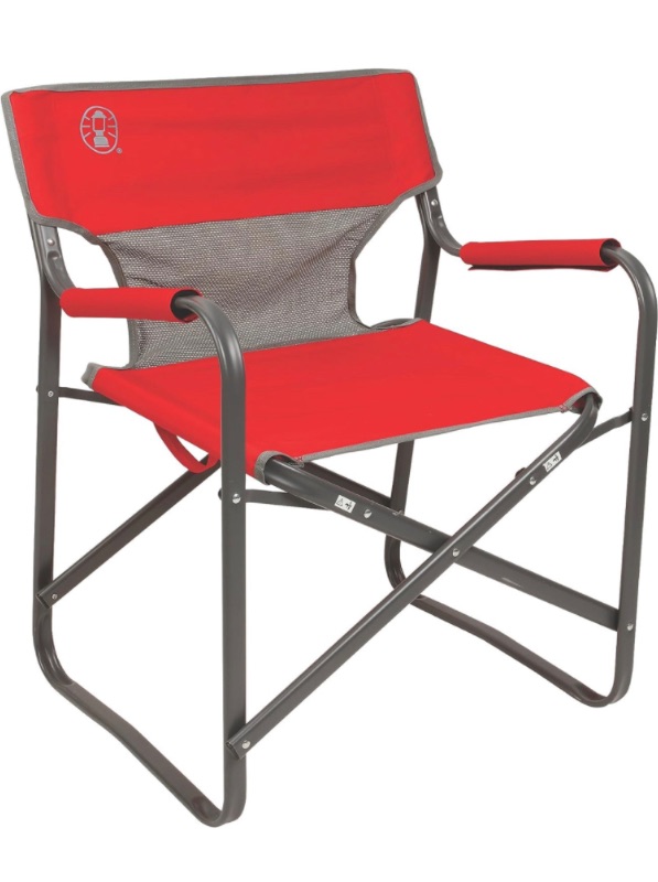 Photo 1 of Coleman Outpost Breeze Steel Deck Chair, Portable Folding Chair with Padded Arm Support & Angled Sitting Position for Comfort, Great for Camping, Patio, Tailgating, Sideline Sports, & More