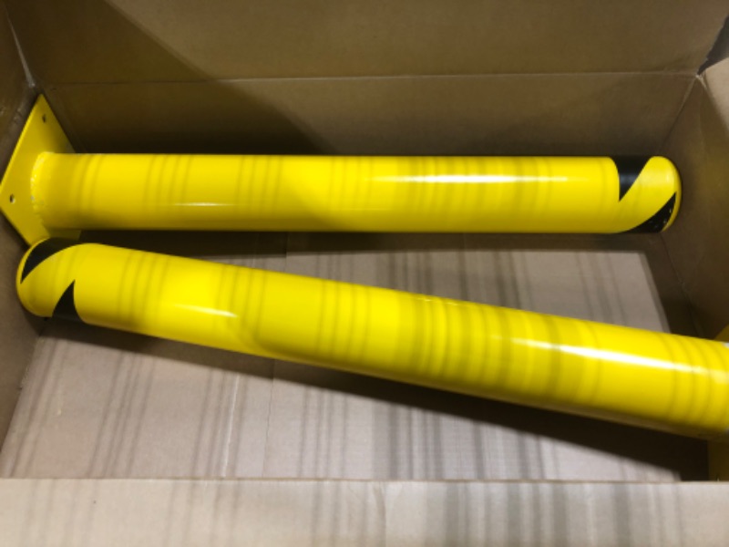 Photo 3 of Safety Bollards, 36inch Height Bollard Post, Yellow Powder Coated Safety Parking Barrier Post with 4 Anchor Bolts, Steel Safety Pipe Bollards for High Traffic Areas 36-1pack 1