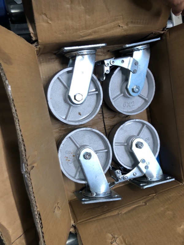 Photo 3 of 6 Inch Metal Caster Wheels, Steel Casters Set of 4 Heavy Duty - Swivel Casters with Brake, Locking Industrial Casters, Castor Wheels for Cart Toolbox Workbench Furniture, Total Capacity 5000 lbs 6 inch (2 Swivel with Brake + 2 Swivel)