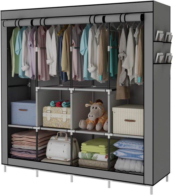 Photo 1 of ACCSTORE Portable Wardrobe Clothing Wardrobe Shelves Clothes Storage Organiser with 4 Hanging Rail,Grey