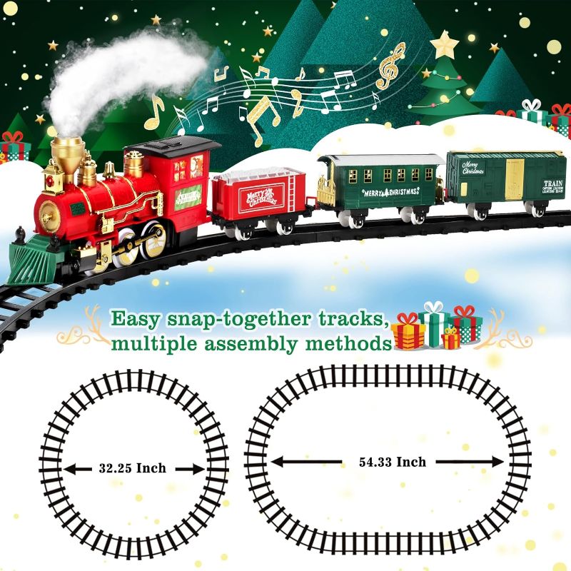 Photo 1 of BainGesk Train Set with Steam Locomotive Engine, Christmas Train Set for Christmas Tree, Electric Train Toys with Smoke, Light & Sounds, for 3 4 5 6 7 8+ Year Old Boys Girls
