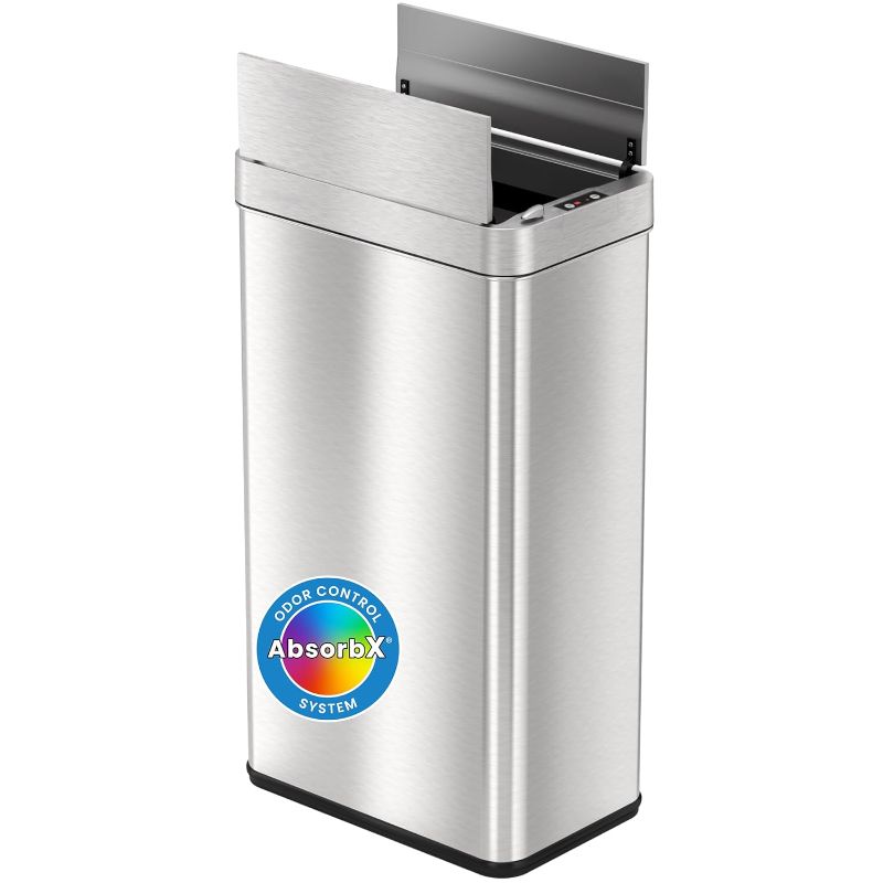 Photo 1 of ***LARGE DENT ON SIDE***

iTouchless 18 Gallon Wings-Open Sensor Trash Can with AbsorbX Odor Filter & Pet-Proof Lid, 68 Liter Stainless Steel Automatic Touchless Kitchen Garbage Bin