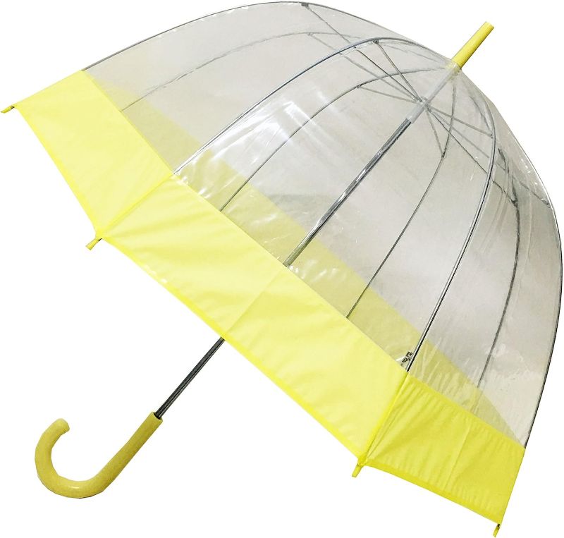 Photo 1 of Yellow Trim Clear Bubble Umbrella, Transparent Umbrella, Dome Shape Umbrella