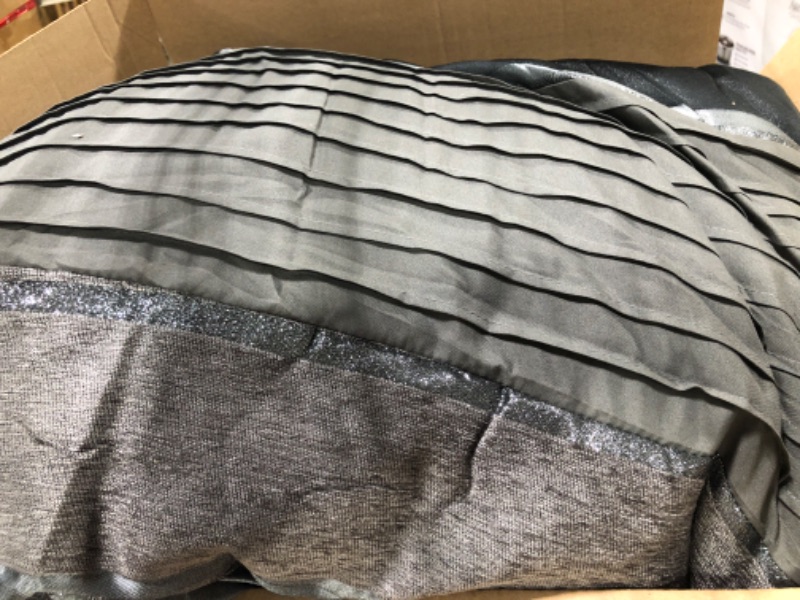 Photo 2 of 7-Piece King Size Chenille/Woven Jacquard Bedding Grey/Gray Silver Stripe Overize Comforter Set Bed in a Bag