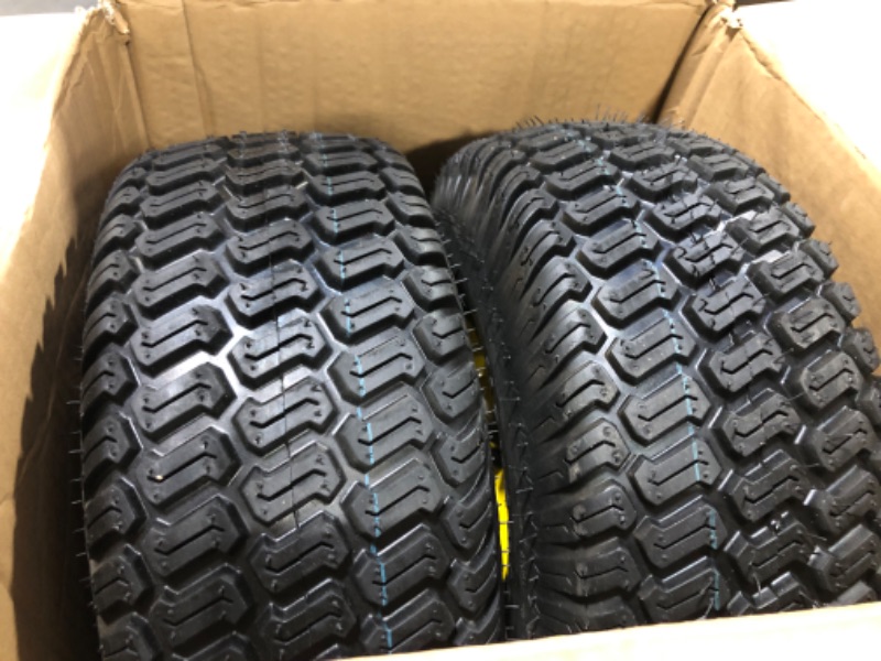 Photo 3 of MaxAuto 2 Pcs Lawn Mower Tires 15x6.00-6 with Wheel for Riding Mowers, 3" Offset Hub Long with 3/4" bearings, Pneumatic Tire