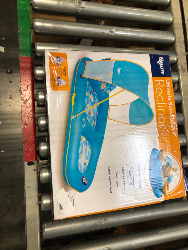 Photo 1 of Aqua Pool Float with Canopy, Cup Holder - Oversized Luxury Recliner Swimming Pool Floating Lounger, Heavy Duty with Removable Sun Shade Cover, Drink Holder, Ergonomic Headrest, XL Floating Recliner Aqua Float Teal W/Removable Canopy