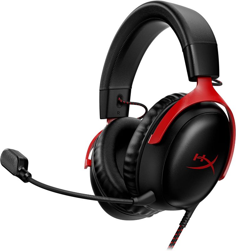 Photo 1 of HyperX Cloud III – Wired Gaming Headset, PC, PS5, Xbox Series X|S, Angled 53mm Drivers, DTS, Memory Foam, Durable Frame, Ultra-Clear 10mm Mic, USB-C, USB-A, 3.5mm – Black/Red
