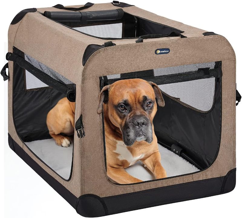 Photo 1 of Veehoo Folding Soft Dog Crate, 3-Door Pet Kennel for Crate-Training Dogs, 5 x Heavy-Weight Mesh Screen, 600D Cationic Oxford Fabric, Indoor & Outdoor...
