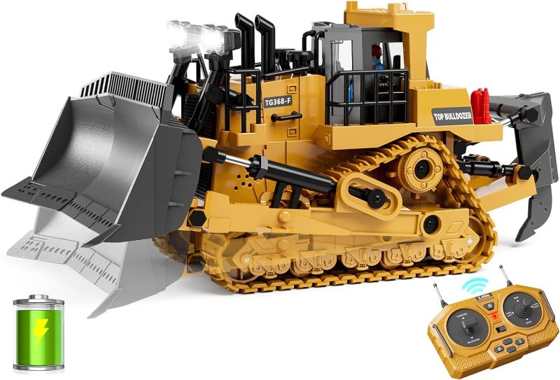 Photo 1 of 9-Channel Metal RC Bulldozer - Realistic Remote Control Kids Construction Play Toys with Lights and Sound, Track Type Tractor Toys for 3+ Boys, Perfect 2023 kids Christmas Birthday Gift for Ages 3-12+