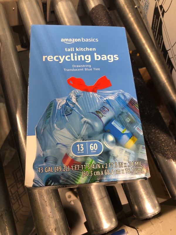 Photo 2 of Amazon Basics Blue Recycling Trash Bags, Unscented, 13 Gallon, 60 count