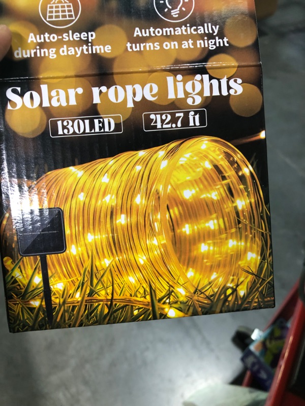 Photo 1 of Eueasy 130 LED 42.7ft Solar Rope Lights for Outside with Waterproof PVC Tube,Solar String Lights,Outdoor Decor for Garden, Patio, Fence, Deck, Sidewalk, and Pathway in Warm White Polyvinyl Chloride Type I