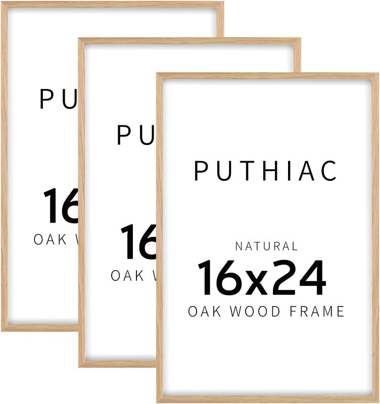 Photo 1 of 16x24 Oak Wood Picture Frame - Minimalist 16x24 Poster Frame, 16"x24" Frame Wood, Natural Solid Wooden Picture Frames for Wall Art Photo and Prints(3 Pack, Beige)
