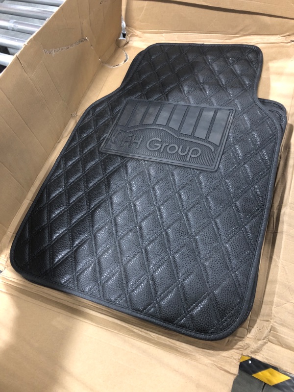 Photo 3 of FH Group Floor Mats - Faux Leather Floor Mats for Cars, Universal Fit Automotive Floor Mats, All Purpose Car Floor Mats, PU Leather Protector Mat for Most Sedan, SUV, Truck Floor Mats Black Diamond Black