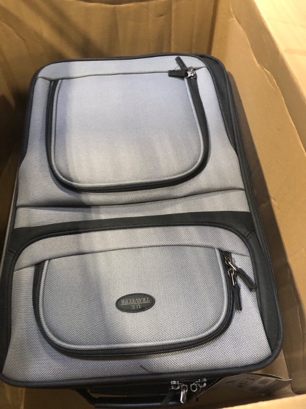 Photo 2 of **SMALL BAG MISSING** U.S. Traveler Rio Rugged Fabric Expandable Carry-on Luggage Set 2 Wheel Grey