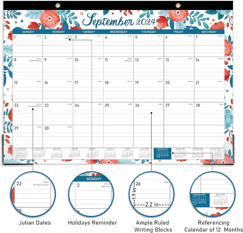 Photo 1 of 2024 Desk Calendar - 2024 Calendar from January 2024 - December 2024,12 Months Monthly Desk Calendar, 12" x 17", Desk Pad, Large Ruled Blocks, To-do List & Notes, Best Desk Calendar for Organizing