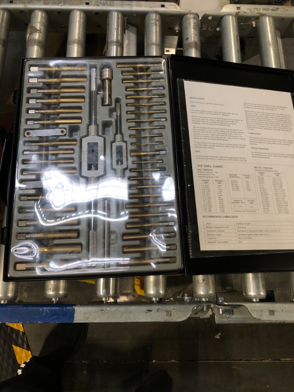 Photo 3 of 86-Piece Master Tap and Hex Die Set, Premium Titanium Coating | SAE Size #4 to 5/8”, Metric Size M3 to M16 | For All Coarse, Fine, Pipe Threads | Complete with Holders, Stocks, Gauges and Metal Case HSS Titanium Set, 86-Piece