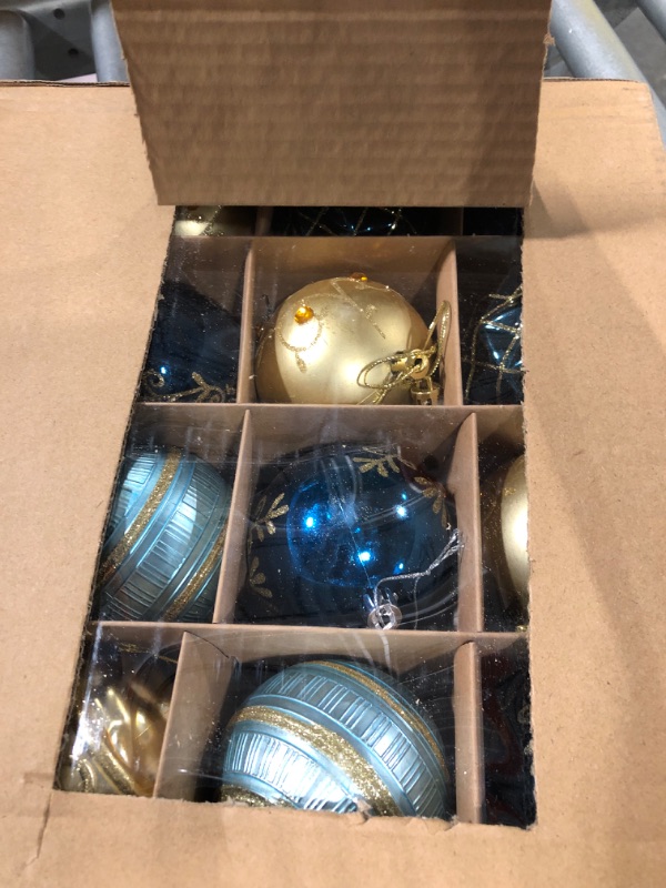 Photo 3 of 3.15" Christmas Ball Ornaments Set, 16pc Bulk Blue and Gold Xmas Tree Ornaments Decoration, Shatterproof Large Decorative Hanging Balls with Loop for Christmas Party Holiday Wreath Garland Home Decor