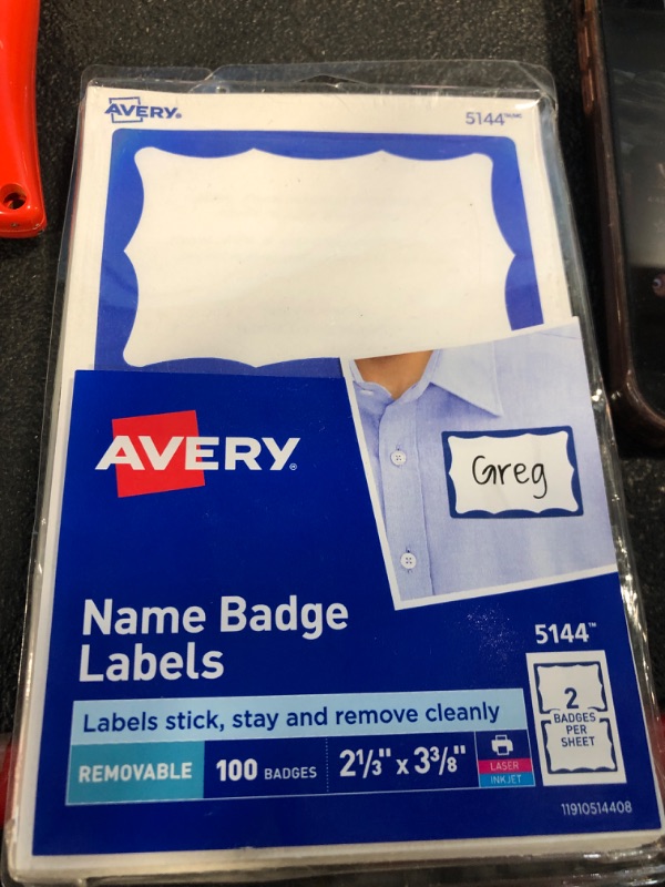 Photo 2 of Avery Name Tags, White with Blue Border, 100 Removable Name Badges (05144)