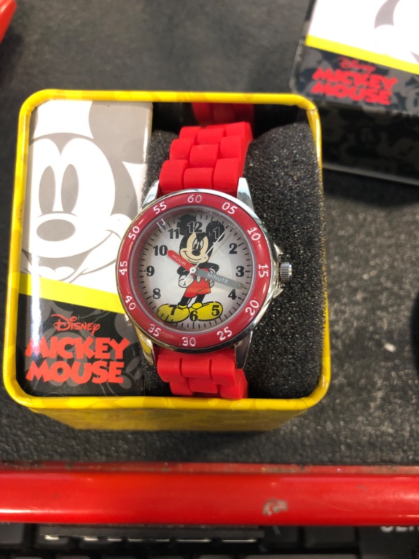 Photo 3 of Accutime Kids Disney Mickey Mouse Minnie Mouse Analog Quartz Time Teacher Wrist Watch for Toddlers, Boys & Girls to Learn How to Tell Time Mickey Red