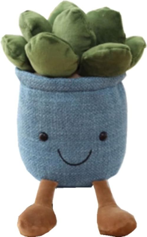 Photo 1 of 9.8 inch Succulents Plush Toy, Flower Pot Stuffed Plushie Pillow Decoration, Cute Soft Plants Throw Pillow for Christmas Birthday Gifts (Blue)