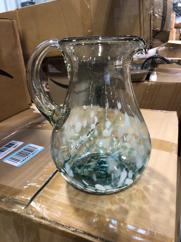 Photo 2 of HANDMADE CON AMOR – 80 oz Hand Blown Mexican Pitcher - Ocean Blue Confetti Ocean Blue Confetti 80 fl oz