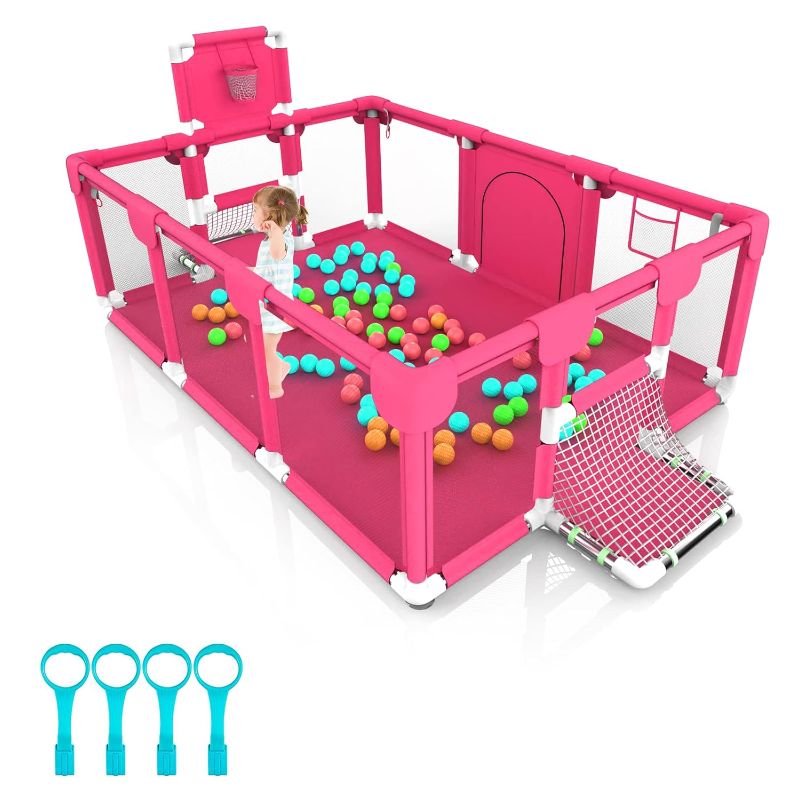 Photo 1 of Baby playpen, Kids Baby Ball Pit, Playpen for Babies,Indoor & Outdoor Playpen for Babies and Toddlers, Infant Safety Gates with Breath (Pink)