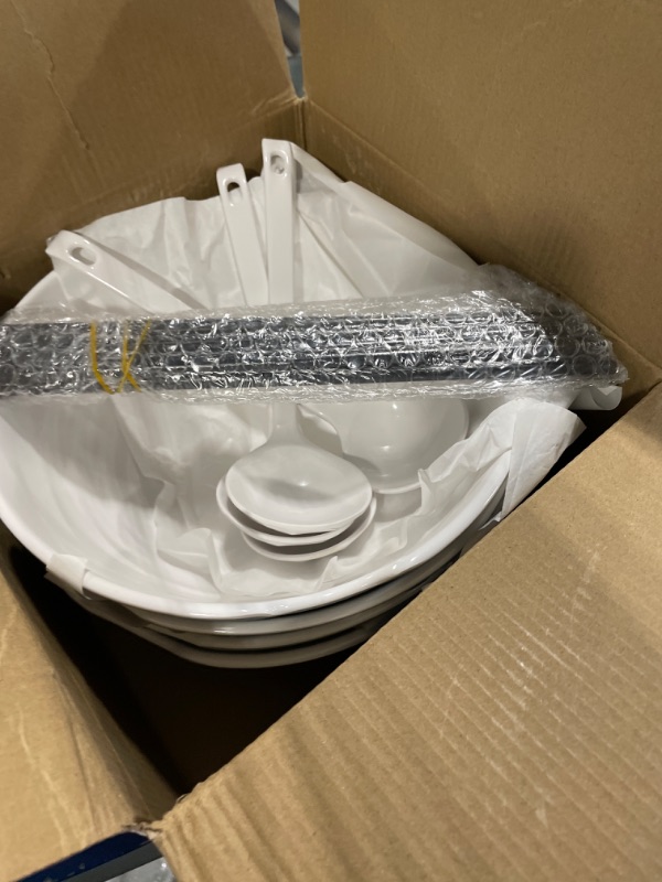 Photo 2 of 4 XL Gray White bowl set, 12 Pieces Ramen Bowls. Asian Japanese soup with Spoons and Chopsticks. Restaurant Quality Melamine, Large 52 oz for Noodles, Pho, Udon, Thai, Chinese dinnerware, 9 inch 9 inch x4 Gray White