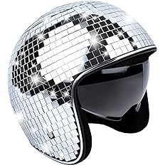 Photo 1 of Yoiemivy Disco Helmet with Retractable Visor Glitter Mirror Glass Disco Ball Helmet Punk Disco Ball Costume Hat for Bar DJ Club Party