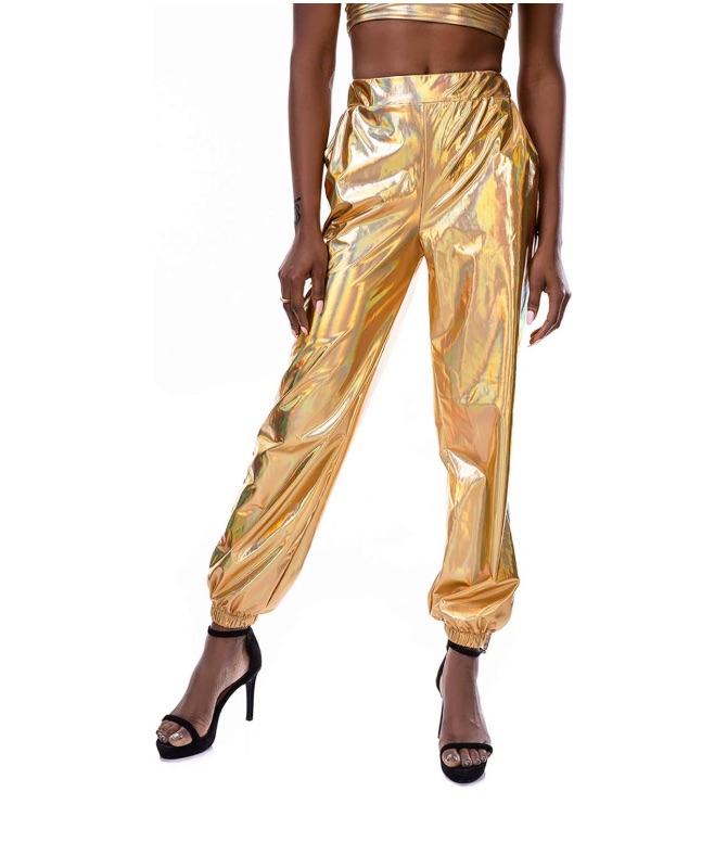 Photo 1 of woman's shiny metallic waist stretchy jogger pant (2xL)