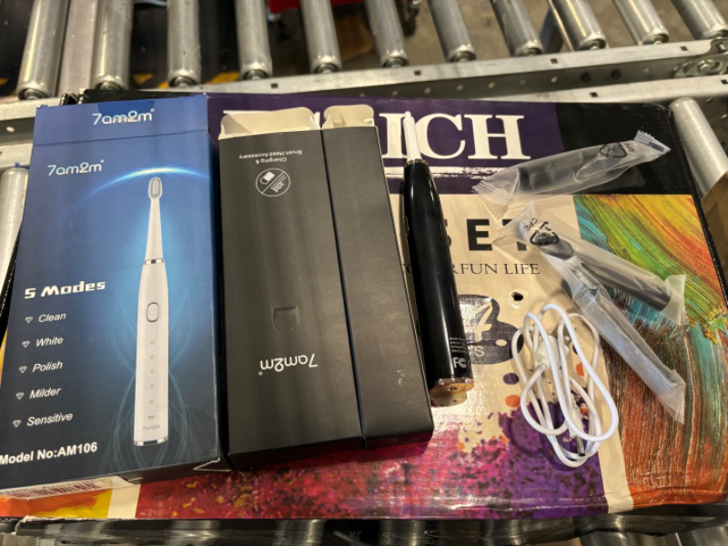 Photo 1 of 7AM2M Sonic Electric Toothbrush, High Power Rechargeable Toothbrushes, with 8 Brush Heads for Adults and Kids, 15 Adjustable Modes, Built-in 2-Minute Smart Timer, 4 Hours Fast Charge(Black)