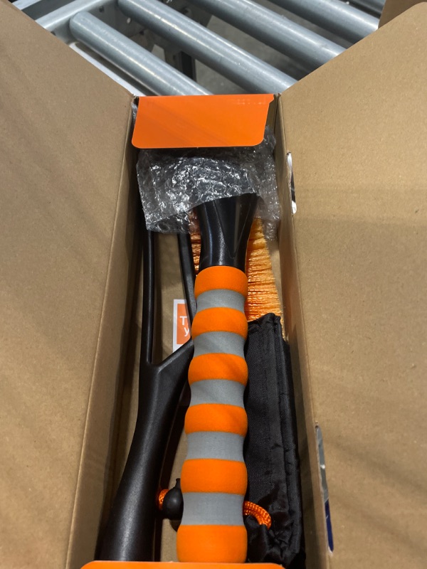 Photo 1 of AstroAI 27 Inch Snow Brush and Detachable Ice Scraper with Ergonomic Foam Grip for Cars, Trucks, SUVs (Heavy Duty ABS, PVC Brush) Small orange