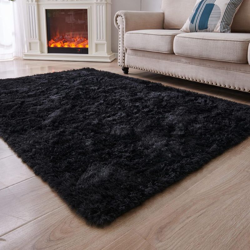 Photo 1 of  Feet Small Area Rug, Upgrade Anti-Skid Durable Rectangular Cozy Rug, High Pile Shag Carpet Rugs for Indoor Home Decorative, Black