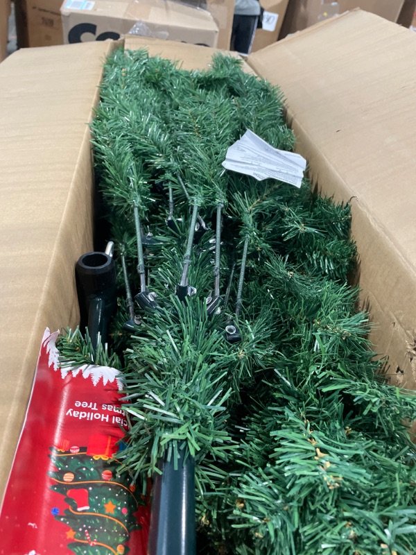 Photo 1 of 7.5ft Artificial Holiday Christmas Tree, Unlit Premium Hinged Spruce Holiday Xmas Tree with Metal Foldable Stand for Home, Office, Party Decoration