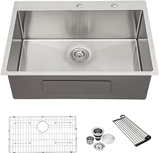 Photo 1 of 0 Kitchen Sink Drop in - Talllor Stainless Steel Topmount Sink Single Bowl Handmade Basin Large Deep