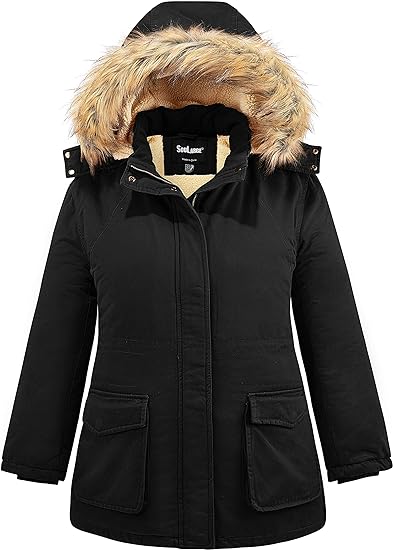 Photo 1 of Soularge Women's Winter Plus Size Sherpa Lined Jacket with Detachable Hood
