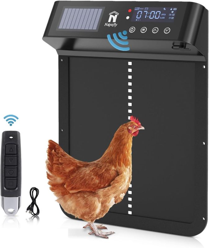 Photo 1 of Automatic Chicken Coop Door, Solar Powered Chicken Door with 5000mAh Rechargeable Battery,Timer and Light Sensor,Aluminum Poultry Coop Door with LCD Screen,Remote Control,Anti-Pinch Design,Waterproof