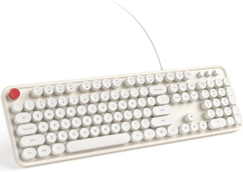 Photo 1 of KNOWSQT Wired Computer Keyboard - Milky White Full-Sized Round Keycap Typewriter Keyboards, Plug Play USB Keyboard for Windows, PC, Laptop, Desktop, Mac