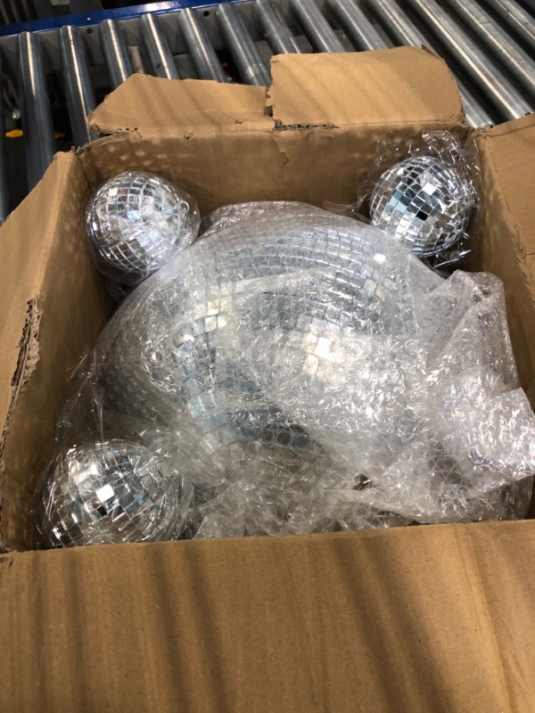 Photo 3 of 4 pack Large Disco Ball Silver Hanging Disco Balls Reflective Mirror Ball Ornament for Party Holiday Wedding Dance and Music Festivals Decor Club Stage Props DJ Decoration (12 Inch, 3 Inch)