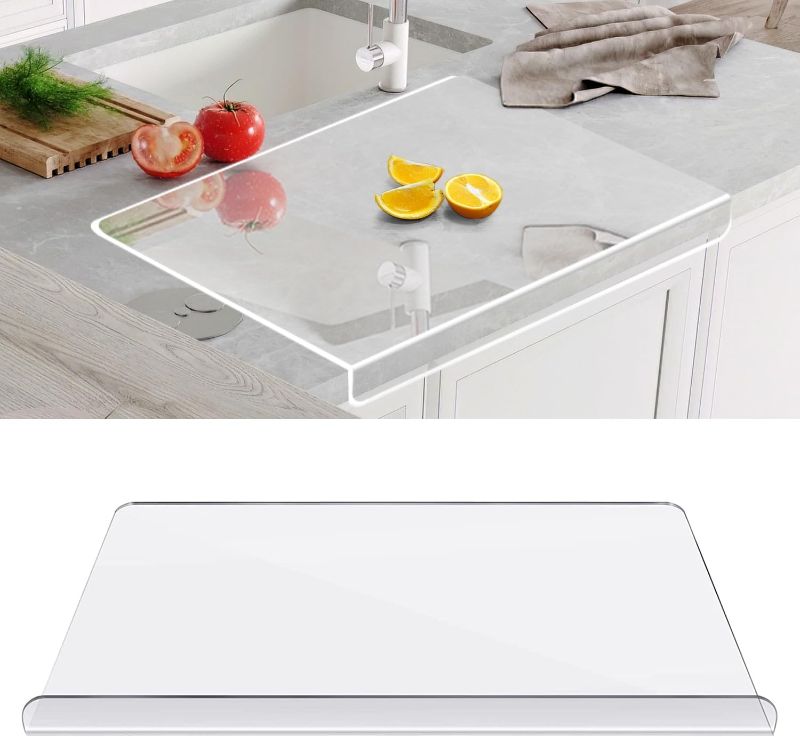 Photo 1 of Acrylic Large Cutting Board 24" x 18" With Lip, Oleksand Chopping Board For Kitchen,Clear Non Slip Countertop Board Includes Anti-slip Strips. (1,...
