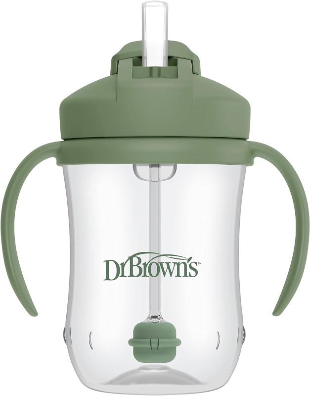 Photo 1 of Dr. Brown’s Milestones Baby’s First Straw Cup, Training Cup with Weighted Straw, Olive Green, 6m+