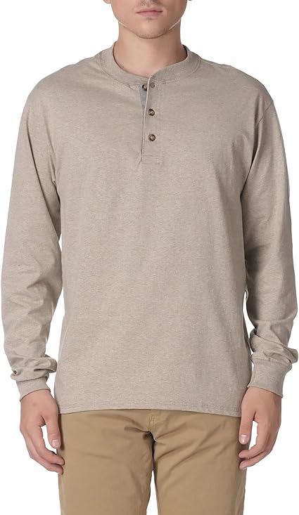 Photo 1 of Hanes Men's T-Shirts, Men's BeefyT Henley Shirts, Men's Cotton Long Sleeve Shirts Large 