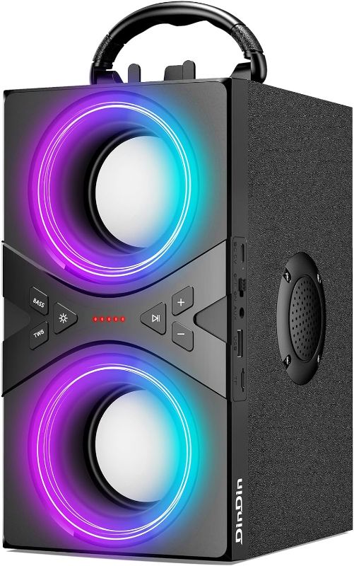 Photo 1 of DINDIN Bluetooth Speakers, 40W(Peak) Wireless Portable Speaker with TWS, Beat-Driven Lights, 80dB Loud Stereo Sound, Rich Bass, Party Speakers with Subwoofer for Party, Outdoor, Camping, Travel