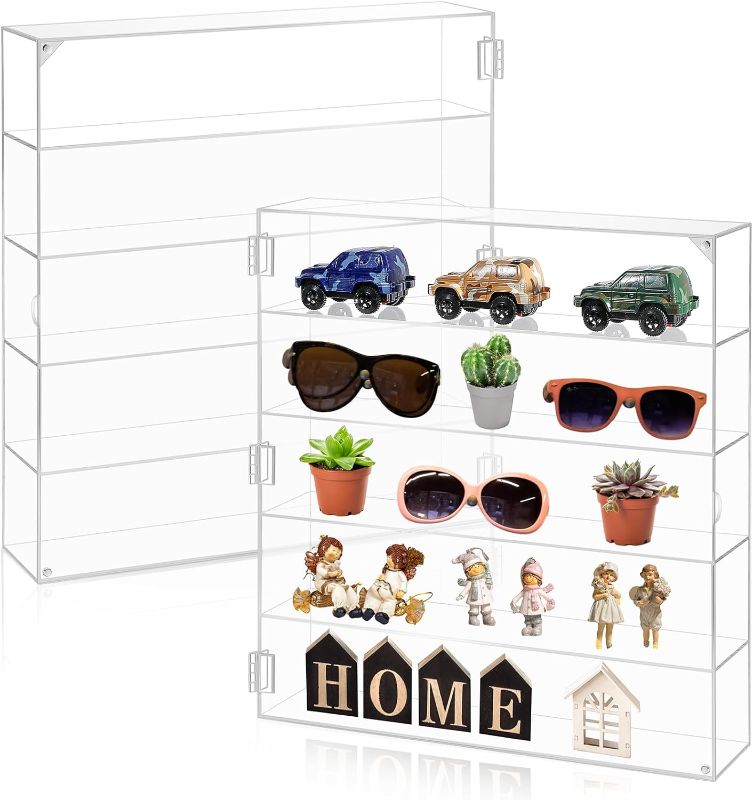 Photo 1 of Acrylic Display Case with Shelves Clear Tiered Showcase Display Cabinet Figure Display Case Wall Mounted or Desktop Acrylic Organizer Display Case for Collectible Rock Stone Mini Toys, 5 Tiers (1)