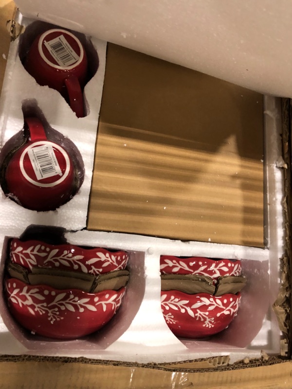 Photo 3 of American Atelier Bianca Mistletoe Red and White Ceramic 16-Piece Dinnerware Set